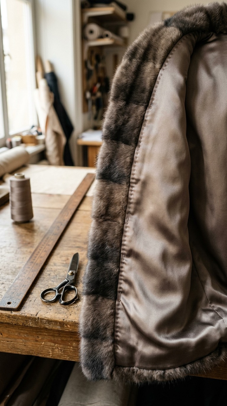 Concept image of fur and satin lining during atelier finishing